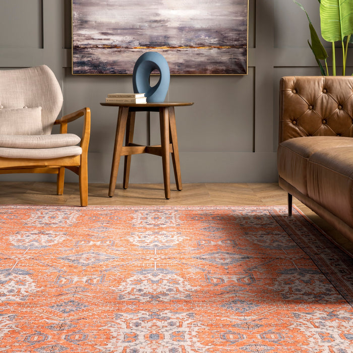 Rust Washable Medallion Area Rug 160 cm