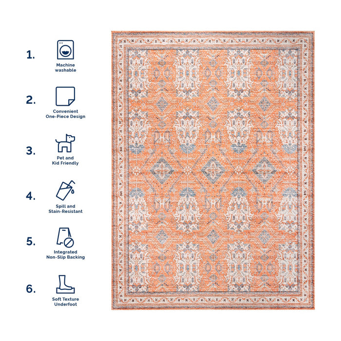 Rust Washable Medallion Area Rug 160 cm