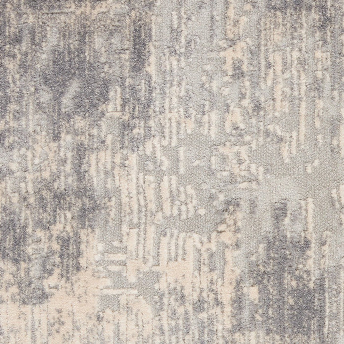 Texture rustiche RUS01 Runner avorio/argento a pelo piatto con texture alta e bassa, astratto moderno, invecchiato, luccicante