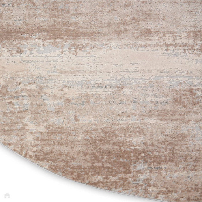 Texture rustiche RUS03 Tappeto rotondo beige a pelo piatto con texture alta e bassa, astratto moderno, invecchiato, scintillante