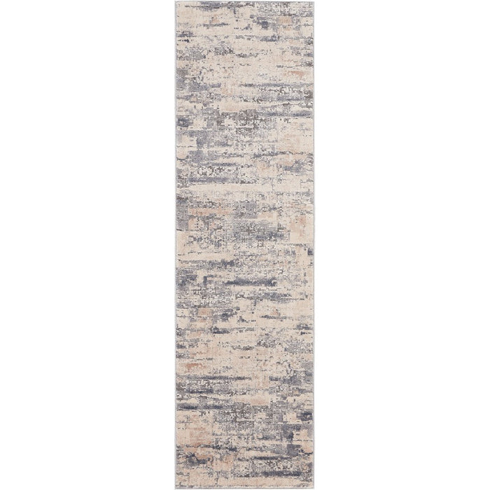 Texture rustiche RUS04 Runner beige/grigio a pelo piatto con texture alta e bassa, astratto moderno, invecchiato, luccicante