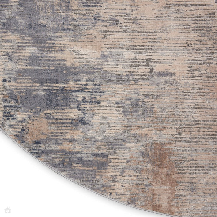 Texture rustiche RUS05 Tappeto rotondo beige/grigio a pelo piatto con texture alta e bassa, astratto moderno, invecchiato, scintillante