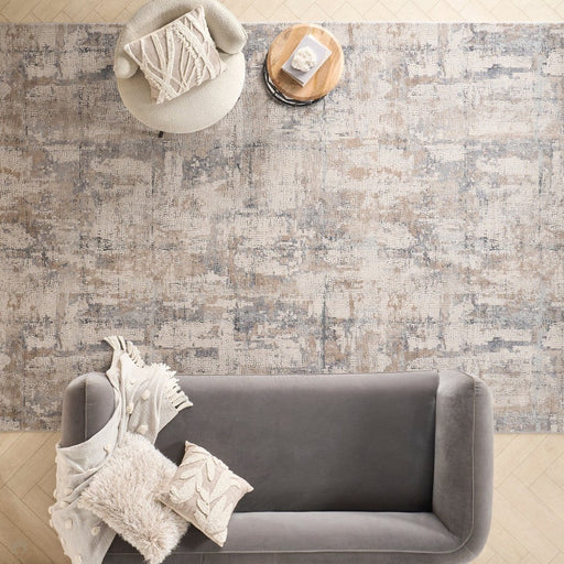 Rustic Textures RUS06 Tappeto moderno astratto invecchiato luccicante intagliato a pelo piatto con struttura alta e bassa beige/grigio