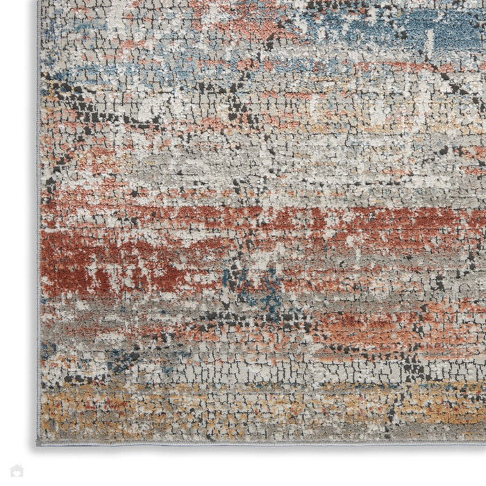 Rustic Textures RUS11 Modern Abstract Distressed Shimmer Carved Hi-Low Textured Flat-Pile Multicolour Rug