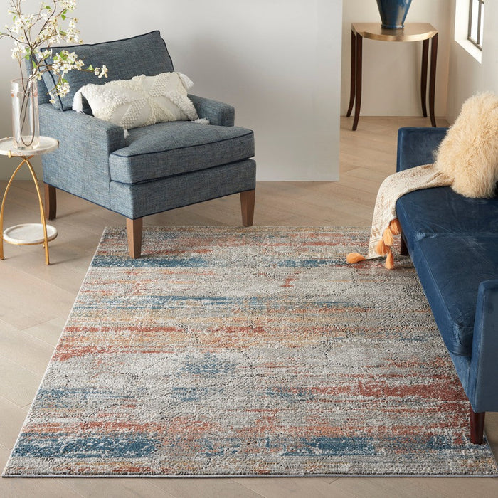 Rustic Textures RUS11 Modern Abstract Distressed Shimmer Carved Hi-Low Textured Flat-Pile Multicolour Rug