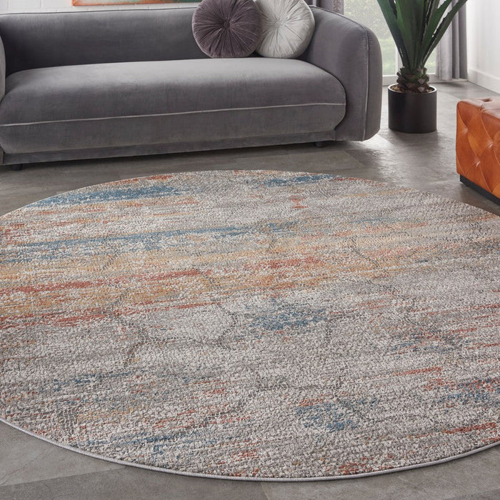 Rustic Textures RUS11 Modern Abstract Distressed Shimmer Carved Hi-Low Textured Flat-Pile Multicolour Rug