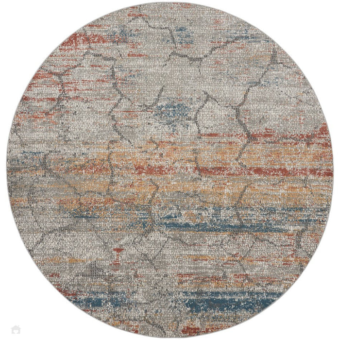 Rustic Textures RUS11 Modern Abstract Distressed Shimmer Carved Hi-Low Textured Flat-Pile Multicolour Rug