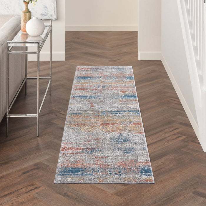 Rustic Textures RUS11 Modern Abstract Distressed Shimmer Carved Hi-Low Textured Flat-Pile Multicolour Rug