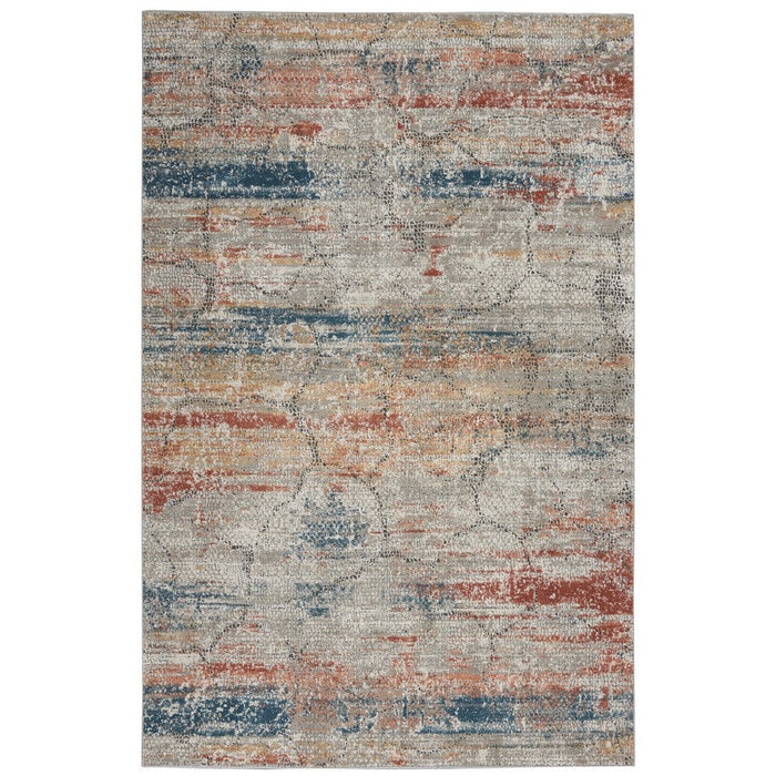 Rustic Textures RUS11 Modern Abstract Distressed Shimmer Carved Hi-Low Textured Flat-Pile Multicolour Rug