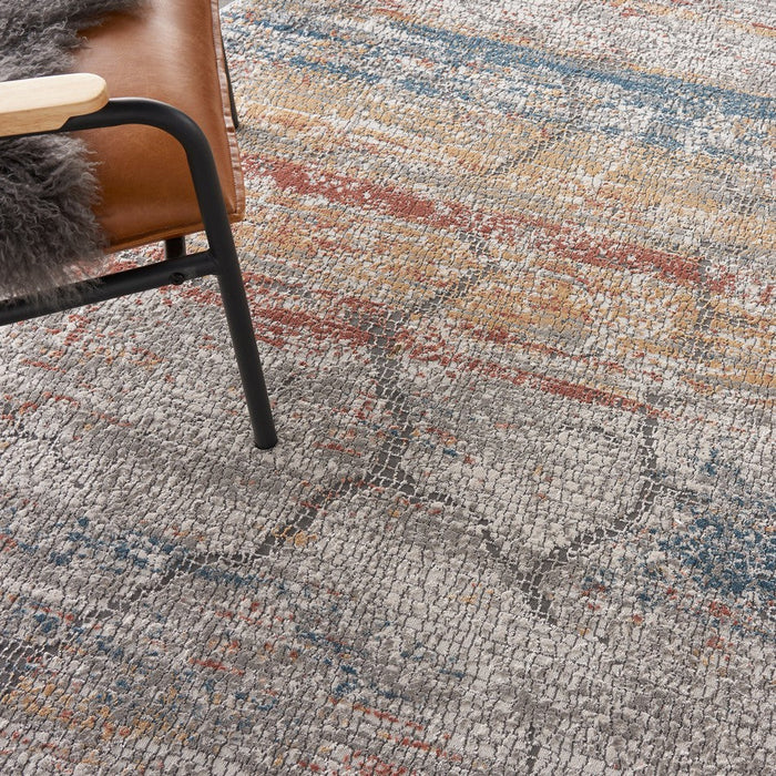 Rustic Textures RUS11 Modern Abstract Distressed Shimmer Carved Hi-Low Textured Flat-Pile Multicolour Rug