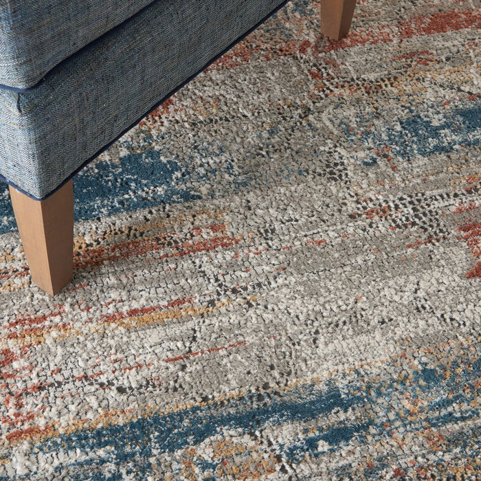 Rustic Textures RUS11 Modern Abstract Distressed Shimmer Carved Hi-Low Textured Flat-Pile Multicolour Rug