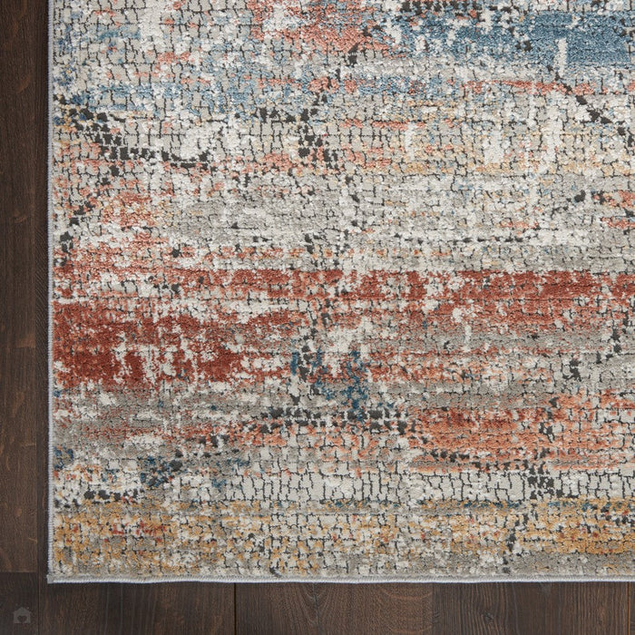 Rustic Textures RUS11 Modern Abstract Distressed Shimmer Carved Hi-Low Textured Flat-Pile Multicolour Rug