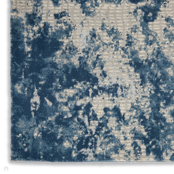 Rustic Textures RUS16 Tappeto moderno astratto invecchiato luccicante intagliato a pelo piatto con struttura alta e bassa grigio/blu