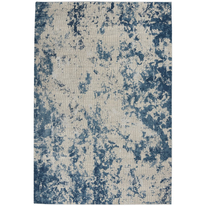 Rustic Textures RUS16 Tappeto moderno astratto invecchiato luccicante intagliato a pelo piatto con struttura alta e bassa grigio/blu