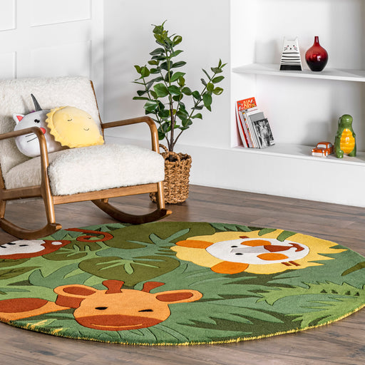 Tappeto per bambini a tema Safari Verde 120x170 cm