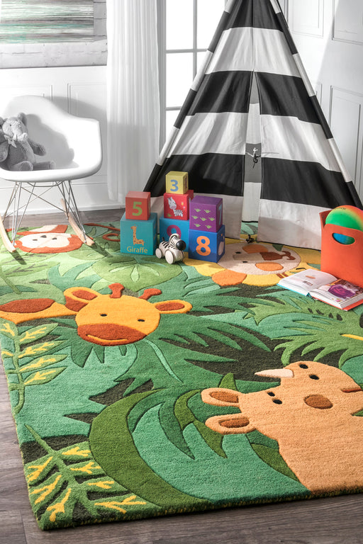 Tappeto per bambini a tema Safari Verde 140x200 cm