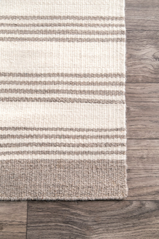 Sage Striped Wool Blend Area -matto 152 cm beige