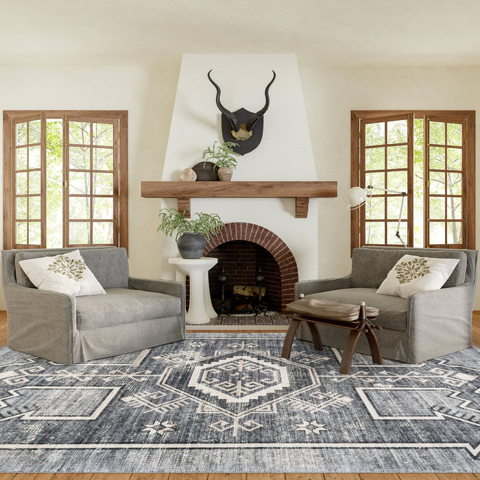Sagebrush Geometric Washable Area Rug in Grey Color