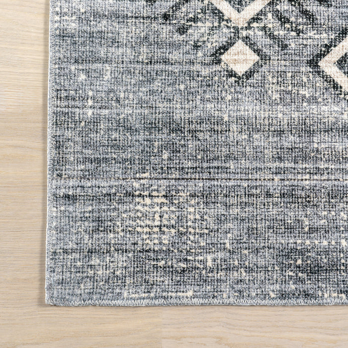 Sagebrush Geometric Washable Area Rug in Grey Color