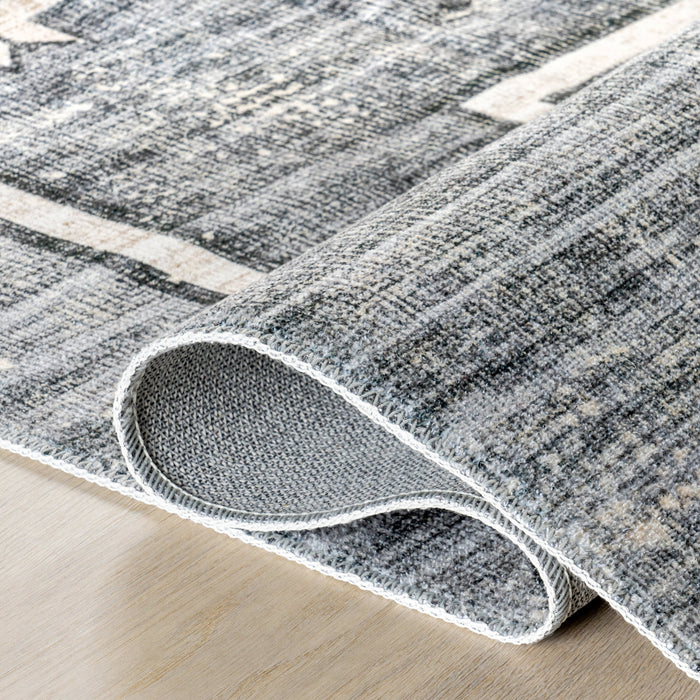 Sagebrush Geometric Washable Area Rug in Grey Color