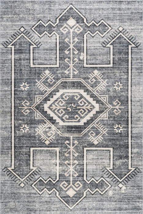Sagebrush Geometric Washable Area Rug in Grey Color
