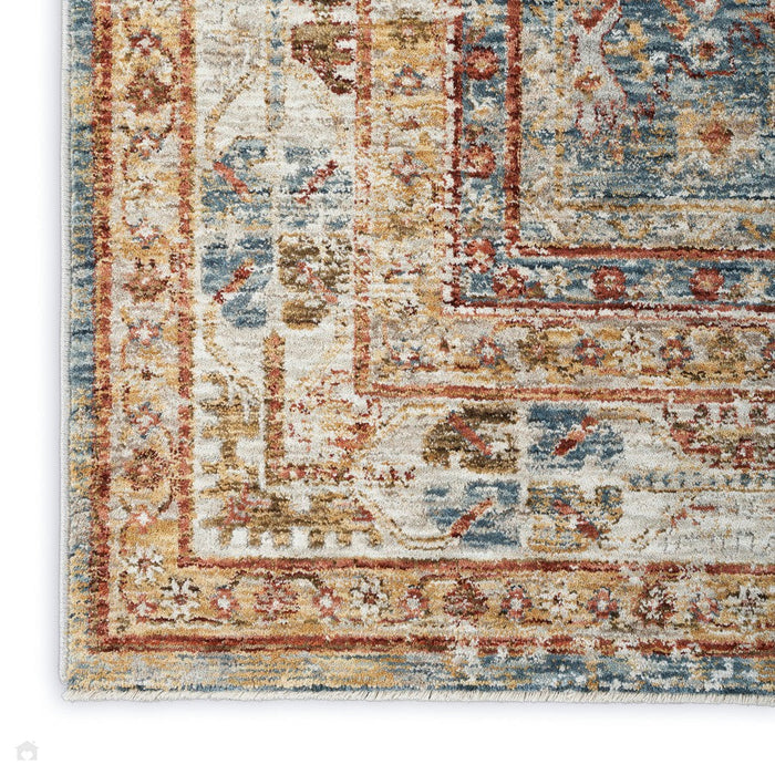 Sahar SHR01 Runner blu a pelo piatto in poliestere soft-touch vintage tradizionale persiano con bordo decorato invecchiato