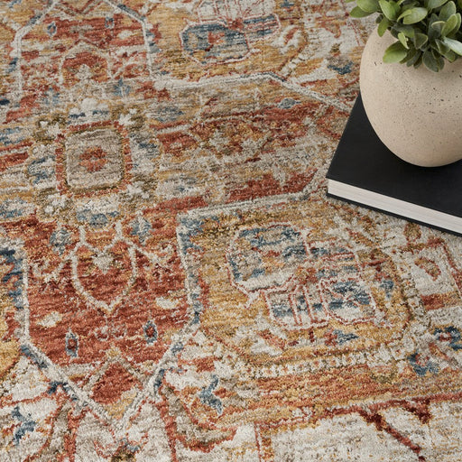 Sahar SHR06 Traditional Persian Vintage Distressed Floral Ornate Medallion Border Soft-Touch Polyester Flat-Pile Ivory/Rust Runner