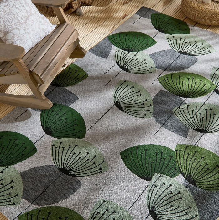 Sanderson Dandelion Clocks Botanical Outdoor Green 445807 Rug