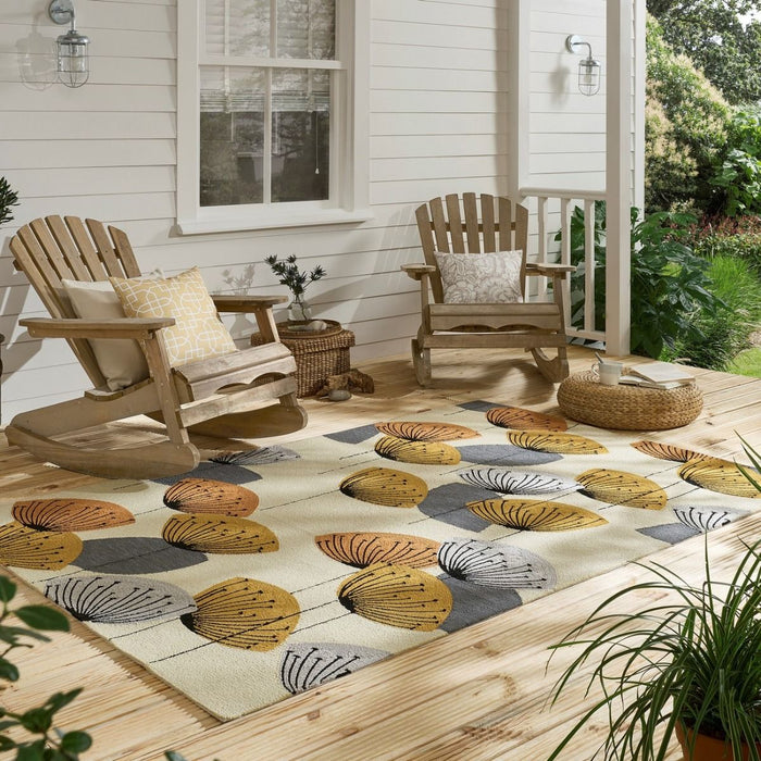 Sanderson Dandelion Clocks Ochre Silver Outdoor 445803 Rug