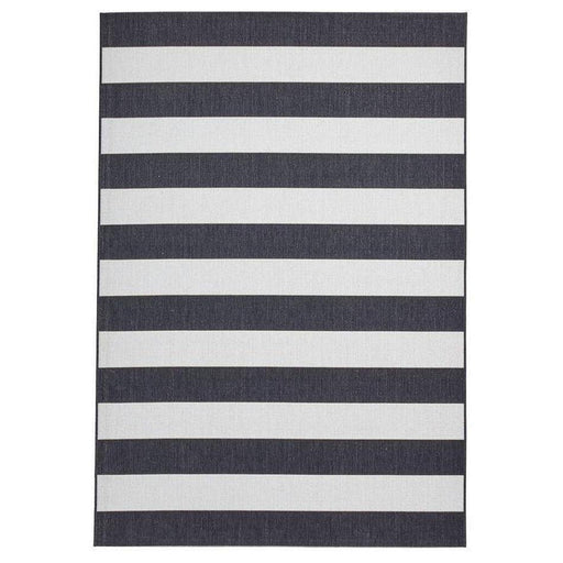 Santa Monica 48644 Striped Durable Stain-Resistant Weatherproof Flatweave In-Outdoor Black/White Rug