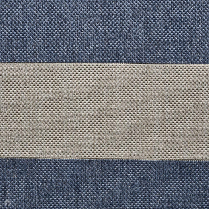 Santa Monica 48644 Tappeto a strisce durevole, resistente alle macchie, resistente alle intemperie, a tessitura piatta, per interni ed esterni, blu/beige chiaro