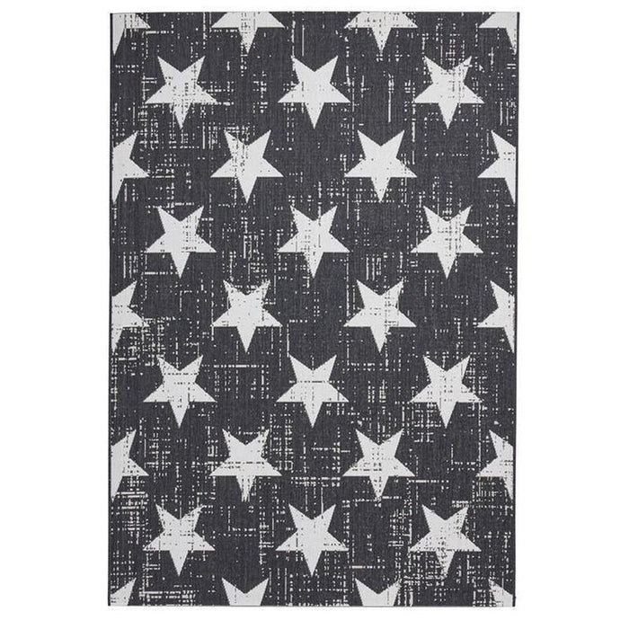 Santa Monica 48648 Star Durable Stain-Resistant Weatherproof Flatweave In-Outdoor Black/White Rug