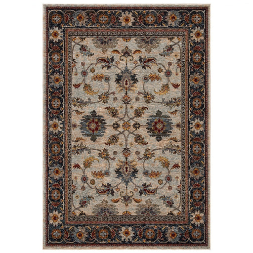 Sarouk 53 X Tappeto tradizionale persiano con medaglione floreale con bordo a trama piatta in poliestere morbido al tatto, blu/crema/grigio/rosso/multicolore