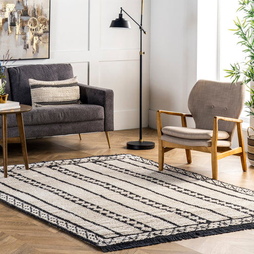 Sasha Beige Striped Tasseled Area Rug 76 x 152 cm