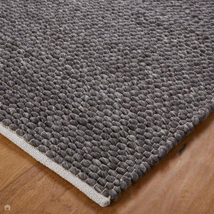 Savannah Modern Plain Mottled Beaded Pebble Hand-Woven Textured Wool Flat-Pile Charcoal Rug
