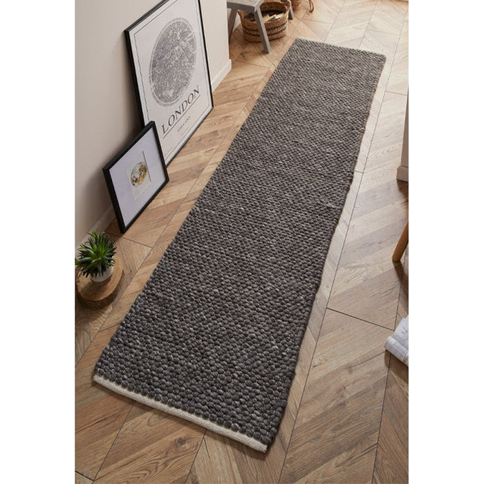 Savannah Modern Plain Mottled Beaded Pebble Hand-Woven Textured Wool Flat-Pile Charcoal Rug