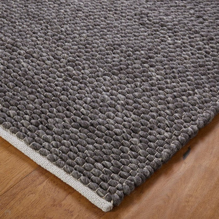 Savannah Modern Plain Mottled Beaded Pebble Hand-Woven Textured Wool Flat-Pile Charcoal Rug