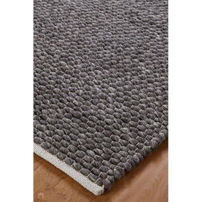 Savannah Modern Plain Mottled Beaded Pebble Hand-Woven Textured Wool Flat-Pile Charcoal Runner