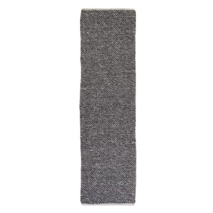 Savannah Modern Plain Mottled Beaded Pebble Hand-Woven Textured Wool Flat-Pile Charcoal Runner