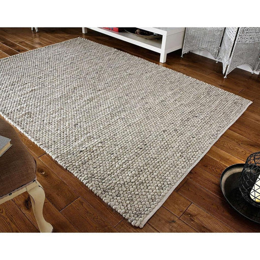Savannah Modern Plain Mottled Beaded Pebble Hand-Woven Textured Wool Flat-Pile Grey Rug