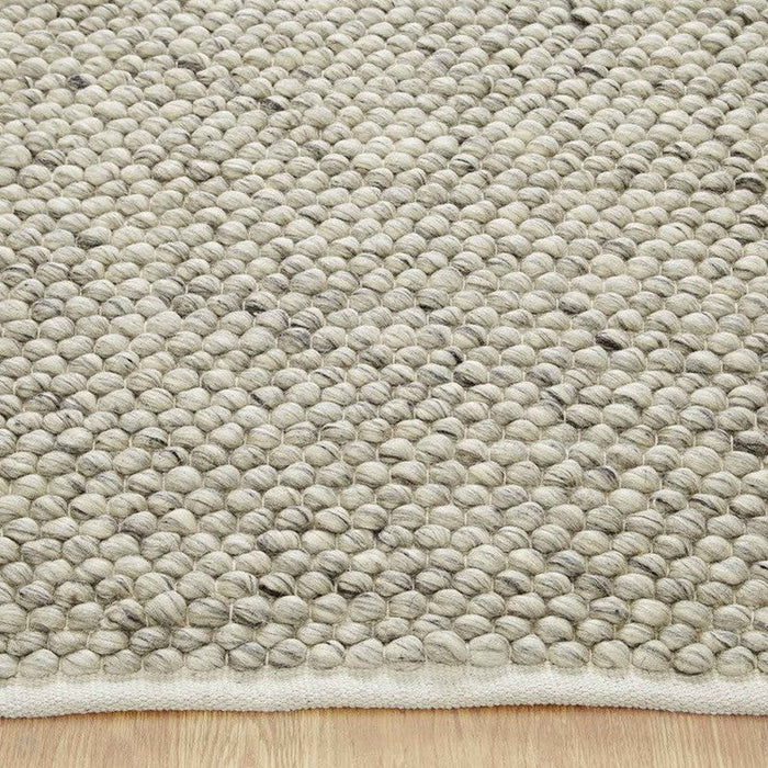Savannah Modern Plain Mottled Beaded Pebble Hand-Woven Textured Wool Flat-Pile Grey Rug