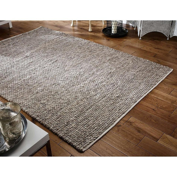 Savannah Modern Plain Mottled Beaded Pebble Hand-Woven Textured Wool Flat-Pile Taupe Rug