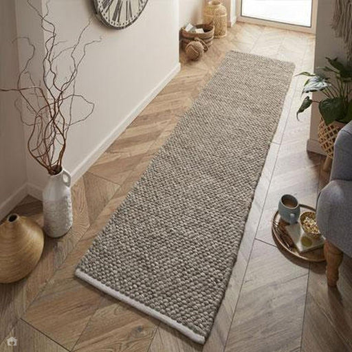 Savannah Modern Plain Mottled Beaded Pebble Hand-Woven Textured Wool Flat-Pile Taupe Runner