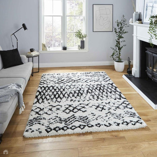 Scandi Berber G271 Modern Moroccan Berber Soft Plush Boho Shaggy White/Black Rug