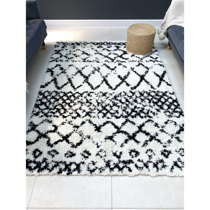 Scandi Berber G272 Modern Moroccan Berber Soft Plush Shaggy White/Black Rug