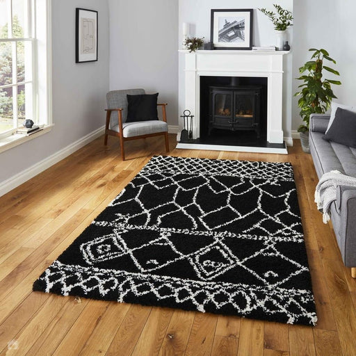 Scandi Berber G276 Modern Moroccan Berber Soft Plush Boho Shaggy Black/White Rug