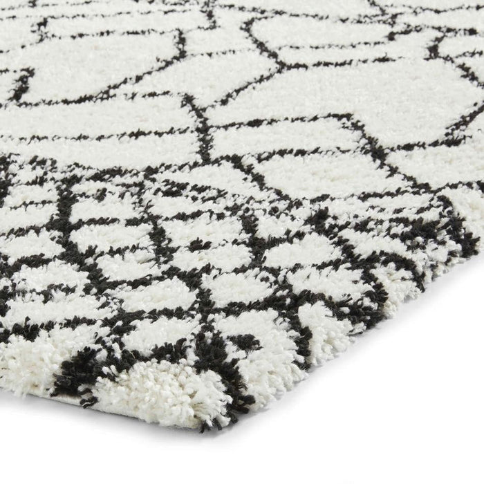 Scandi Berber G276 Modern Moroccan Berber Soft Plush Boho Shaggy White/Black Rug