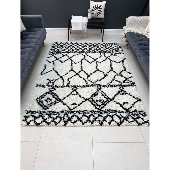 Scandi Berber G276 Modern Moroccan Berber Soft Plush Boho Shaggy White/Black Rug