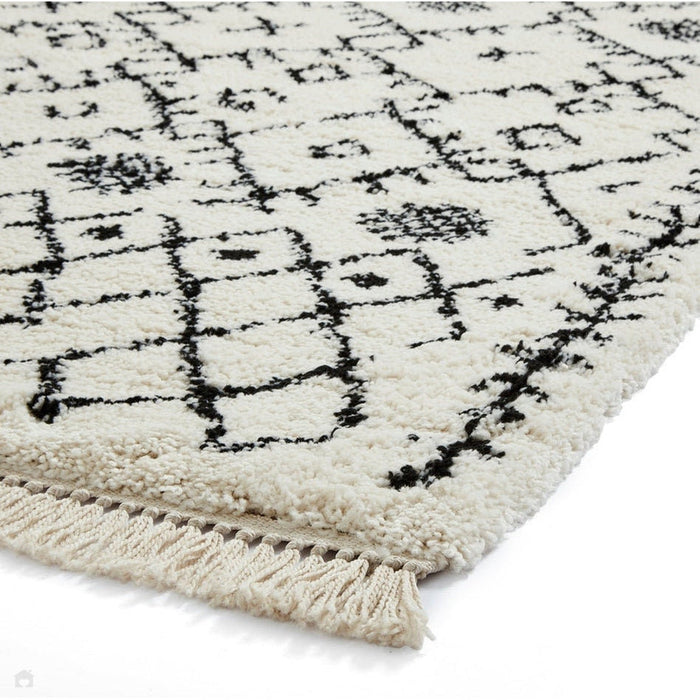 Scandi-Boho RL01 Modern Moroccan Berber Soft Plush Shaggy White/Black Rug