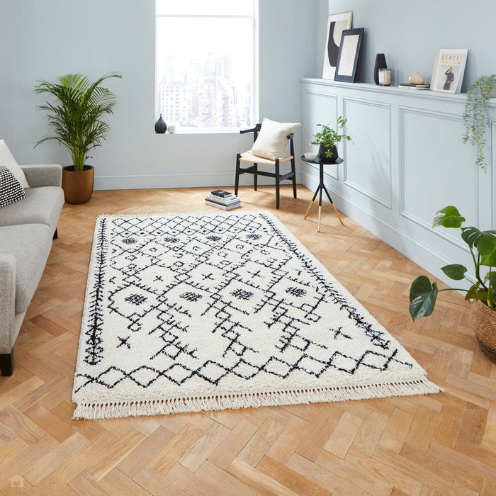 Scandi-Boho RL01 Modern Moroccan Berber Soft Plush Shaggy White/Black Rug